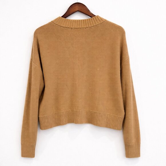 Quince Cropped Button Front Cotton Knit Cardigan Sweater in Camel Brown Size M - Picture 4 of 5